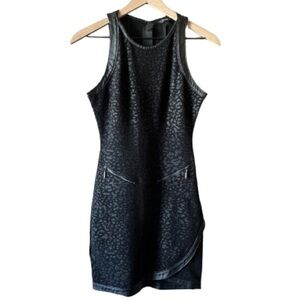 Women's S Guess Animal Print Dress Leather Trim Tulip Hem Zipper